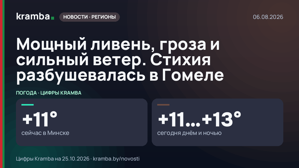 Инфографика Kramba: Мощный ливень, гроза и сильный ветер. Стихия разбушевалась в Гомеле