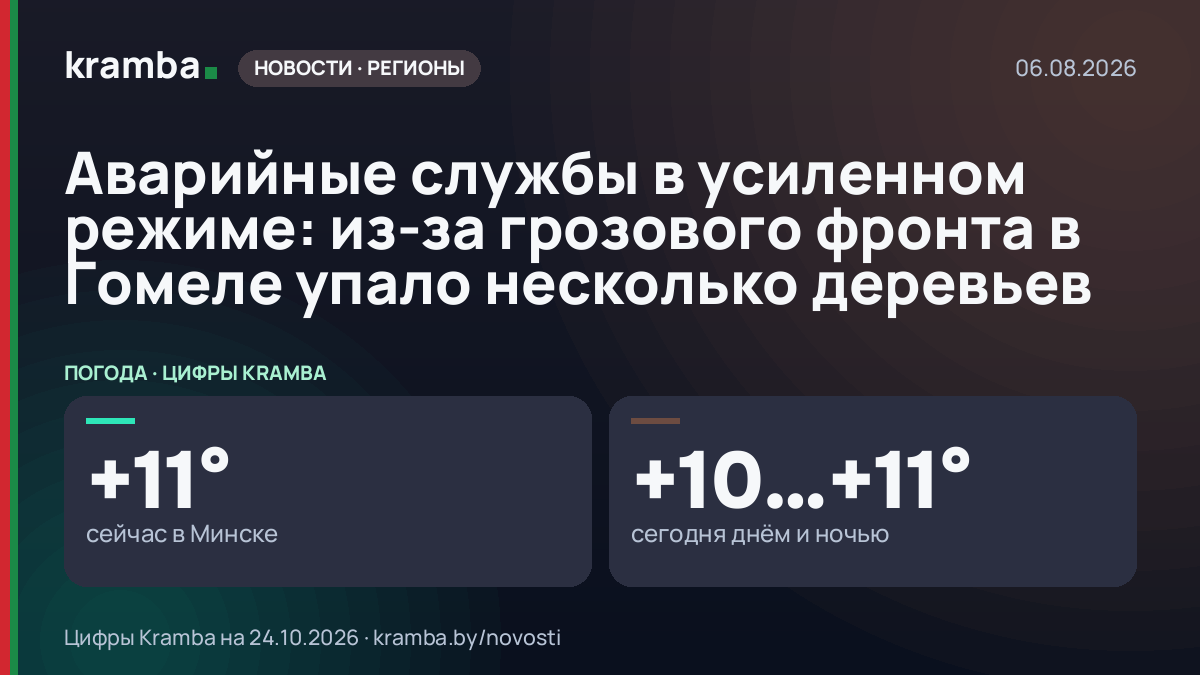 Инфографика Kramba: Аварийные службы в усиленном режиме: из‑за грозового фронта в Гомеле упало несколько…