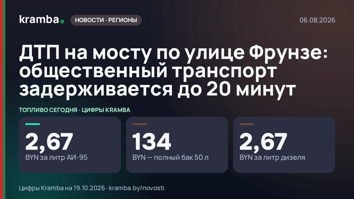 Инфографика Kramba: ДТП на мосту по улице Фрунзе: общественный транспорт задерживается до 20 минут