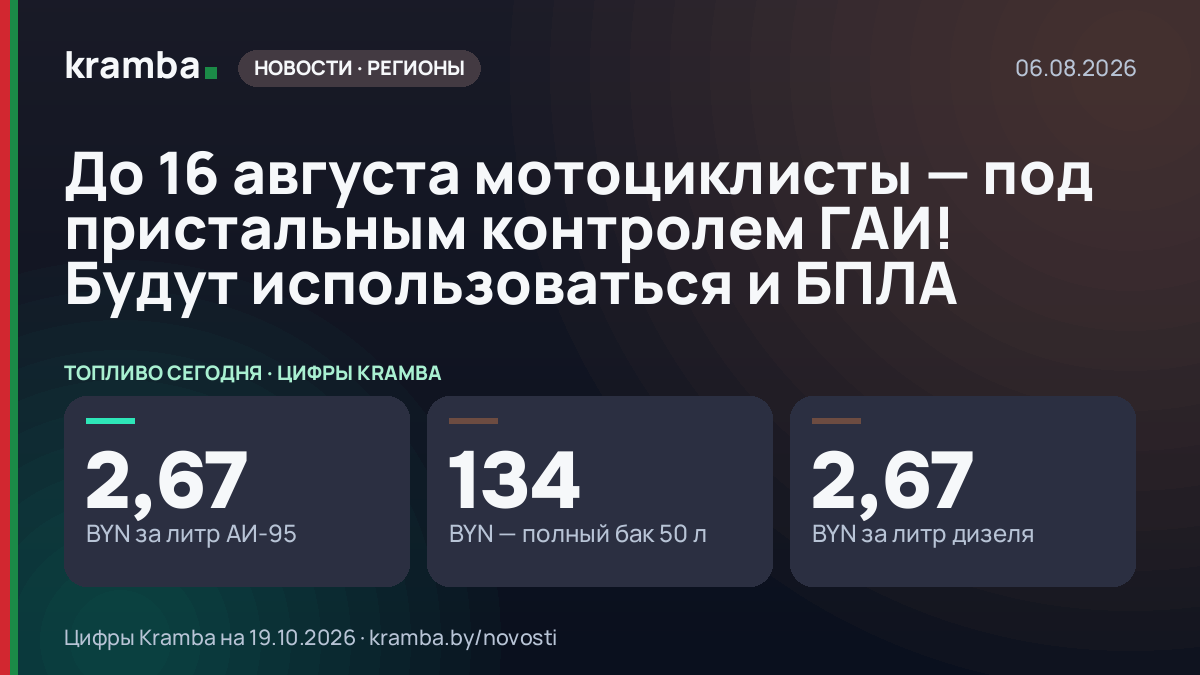 Инфографика Kramba: До 16 августа мотоциклисты — под пристальным контролем ГАИ! Будут использоваться и БПЛА