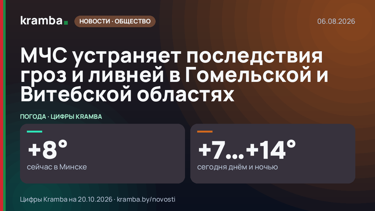 Инфографика Kramba: МЧС устраняет последствия гроз и ливней в Гомельской и Витебской областях