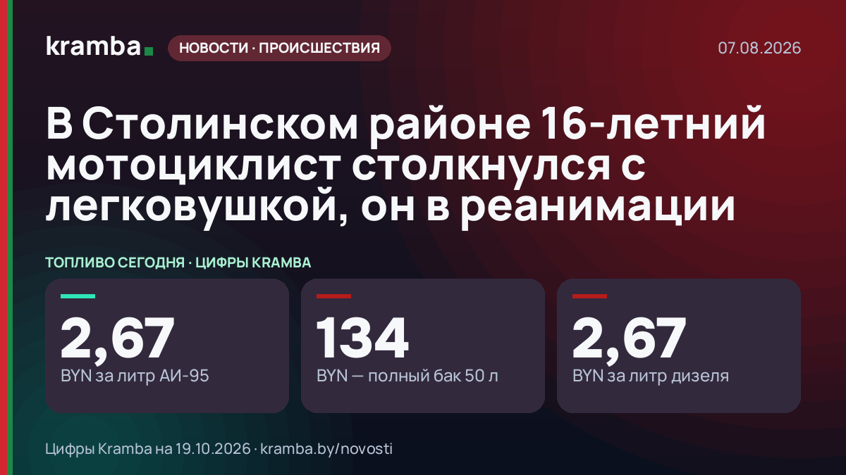 Инфографика Kramba: В Столинском районе 16-летний мотоциклист столкнулся с легковушкой, он в реанимации