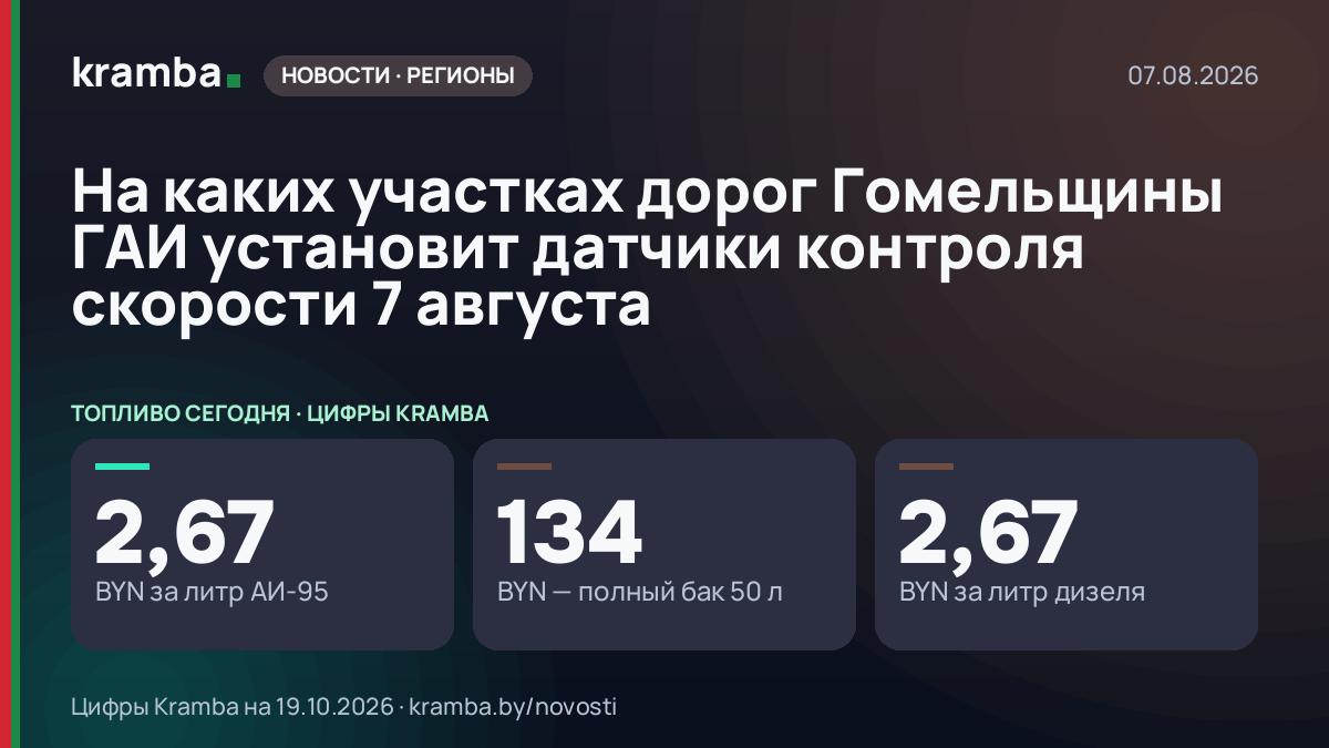 Инфографика Kramba: На каких участках дорог Гомельщины ГАИ установит датчики контроля скорости 7 августа