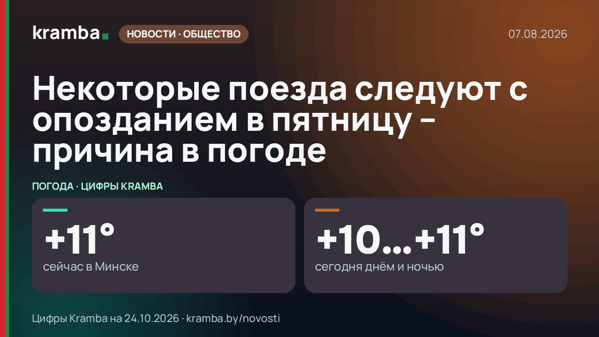Инфографика Kramba: Некоторые поезда следуют с опозданием в пятницу – причина в погоде