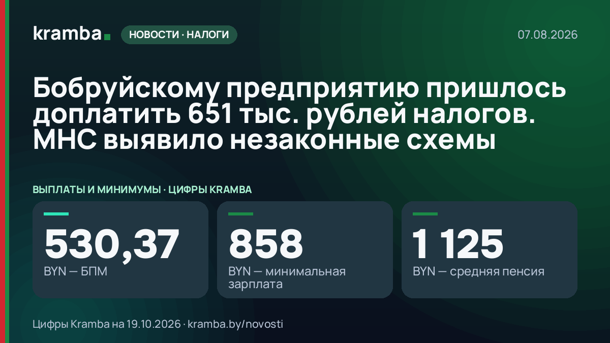 Инфографика Kramba: Бобруйскому предприятию пришлось доплатить 651 тыс. рублей налогов. МНС выявило…