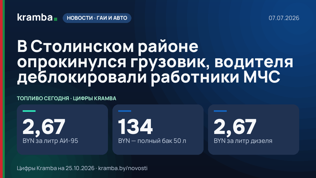Инфографика Kramba: В Столинском районе опрокинулся грузовик, водителя деблокировали работники МЧС