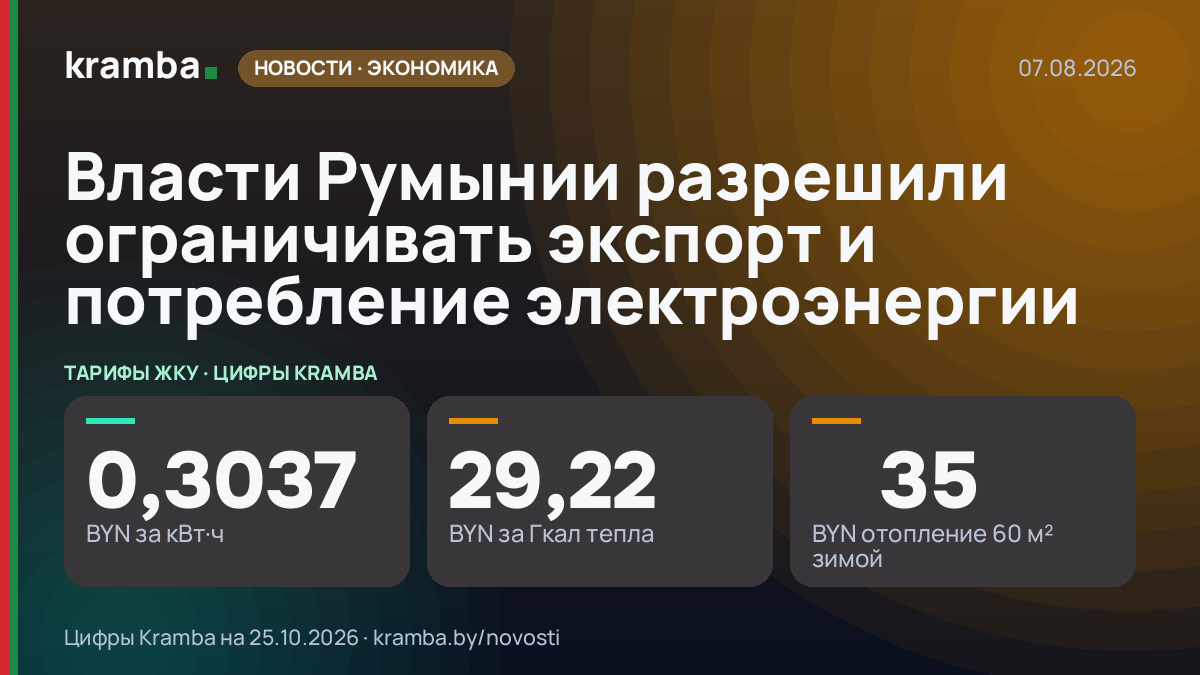 Инфографика Kramba: Власти Румынии разрешили ограничивать экспорт и потребление электроэнергии