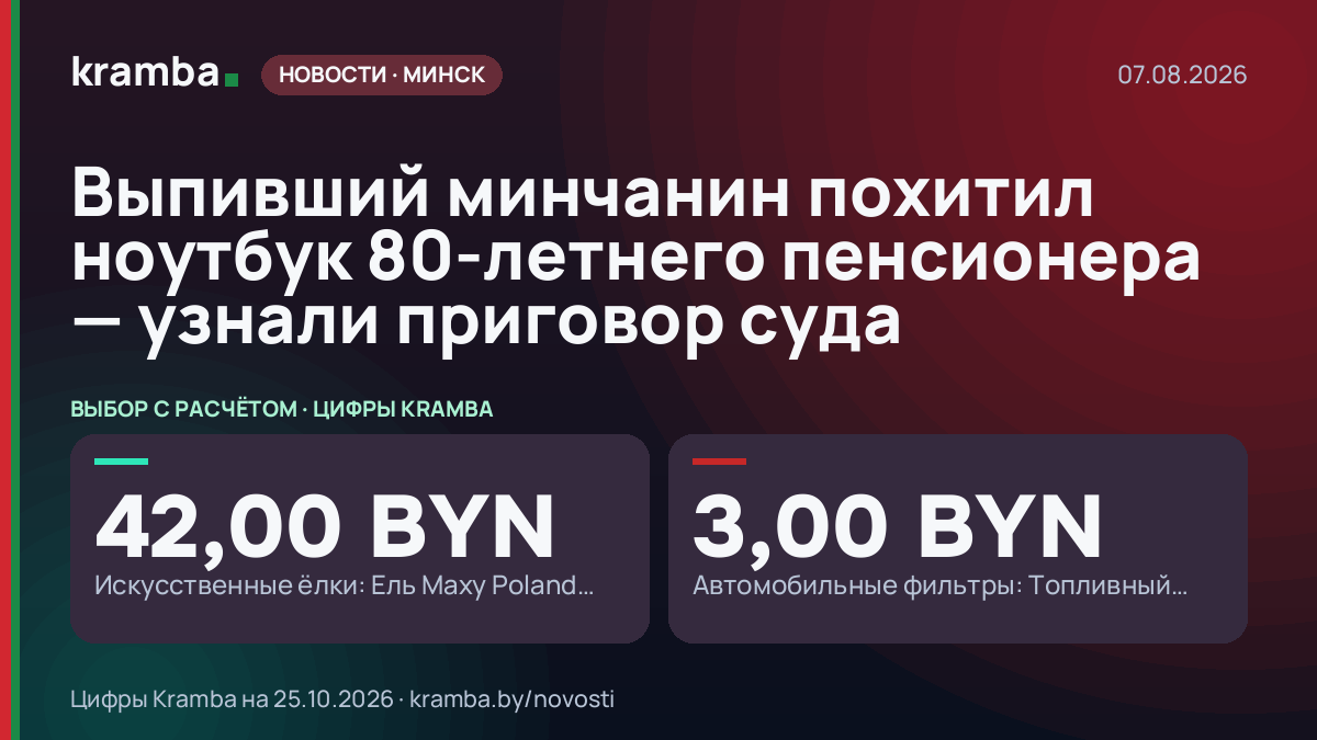Инфографика Kramba: Выпивший минчанин похитил ноутбук 80-летнего пенсионера — узнали приговор суда