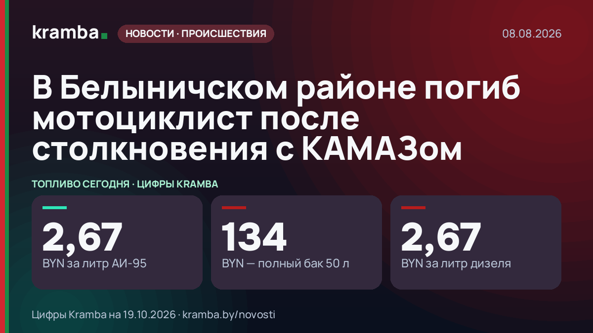 Инфографика Kramba: В Белыничском районе погиб мотоциклист после столкновения с КАМАЗом