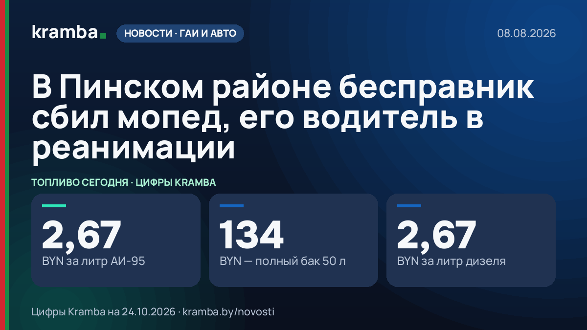 Инфографика Kramba: В Пинском районе бесправник сбил мопед, его водитель в реанимации