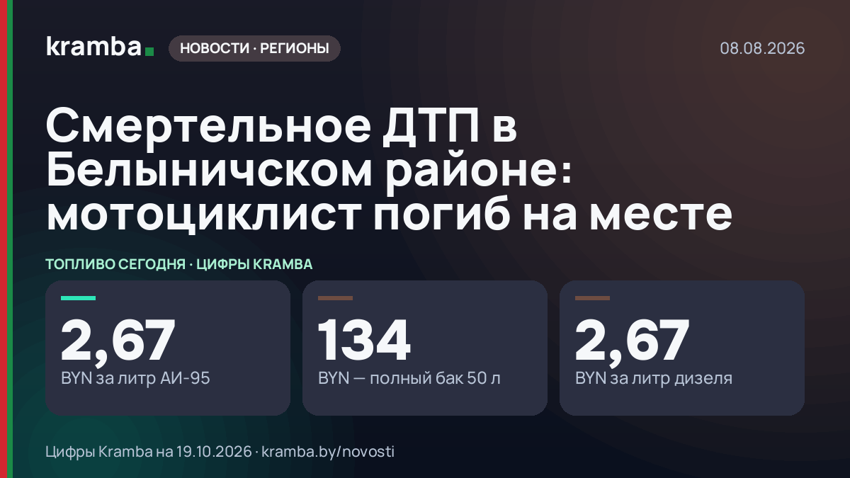 Инфографика Kramba: Смертельное ДТП в Белыничском районе: мотоциклист погиб на месте