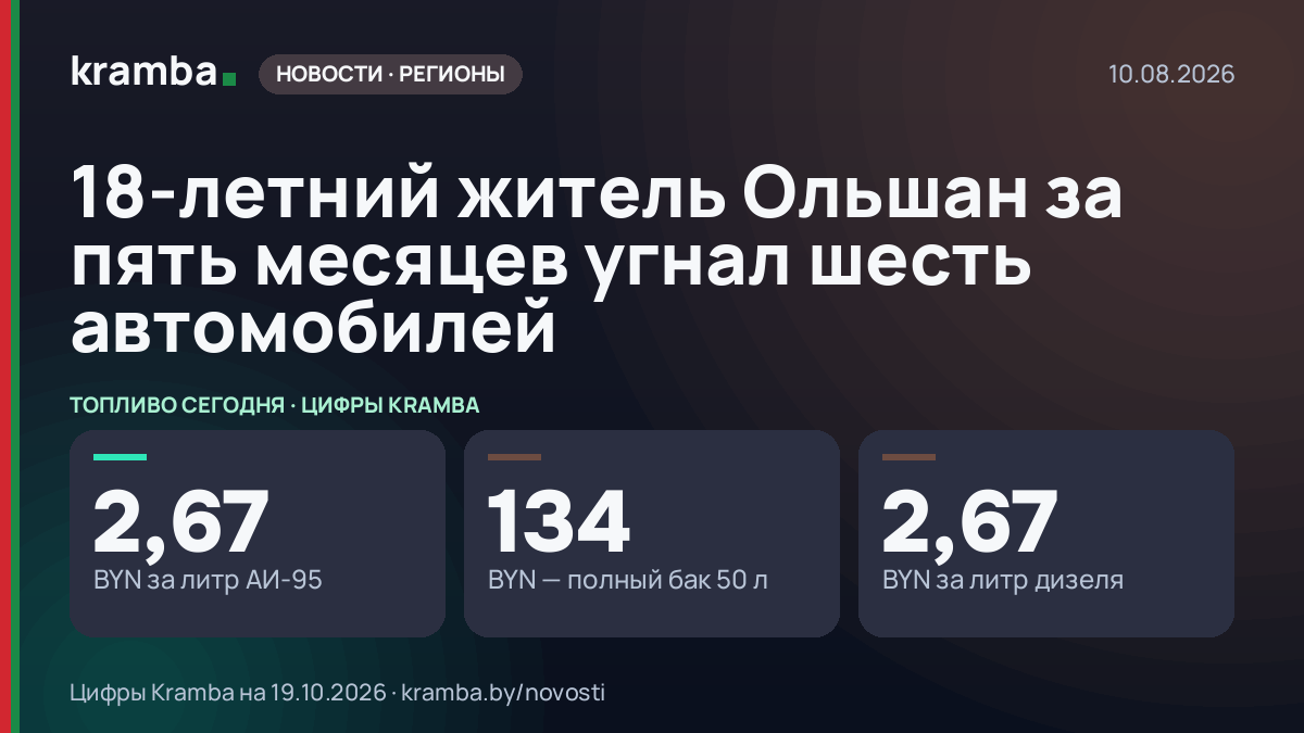 Инфографика Kramba: 18-летний житель Ольшан за пять месяцев угнал шесть автомобилей