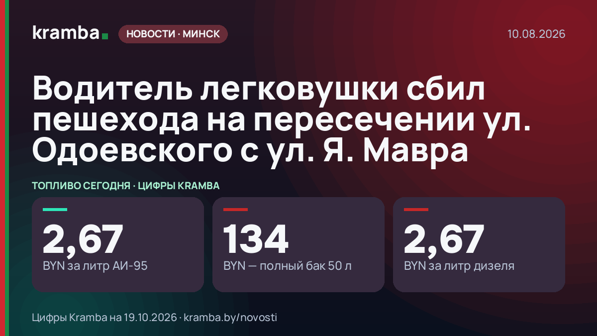 Инфографика Kramba: Водитель легковушки сбил пешехода на пересечении ул. Одоевского с ул. Я. Мавра