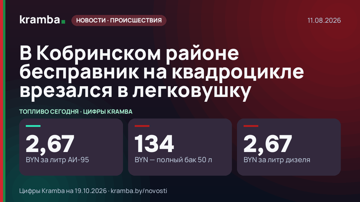 Инфографика Kramba: В Кобринском районе бесправник на квадроцикле врезался в легковушку
