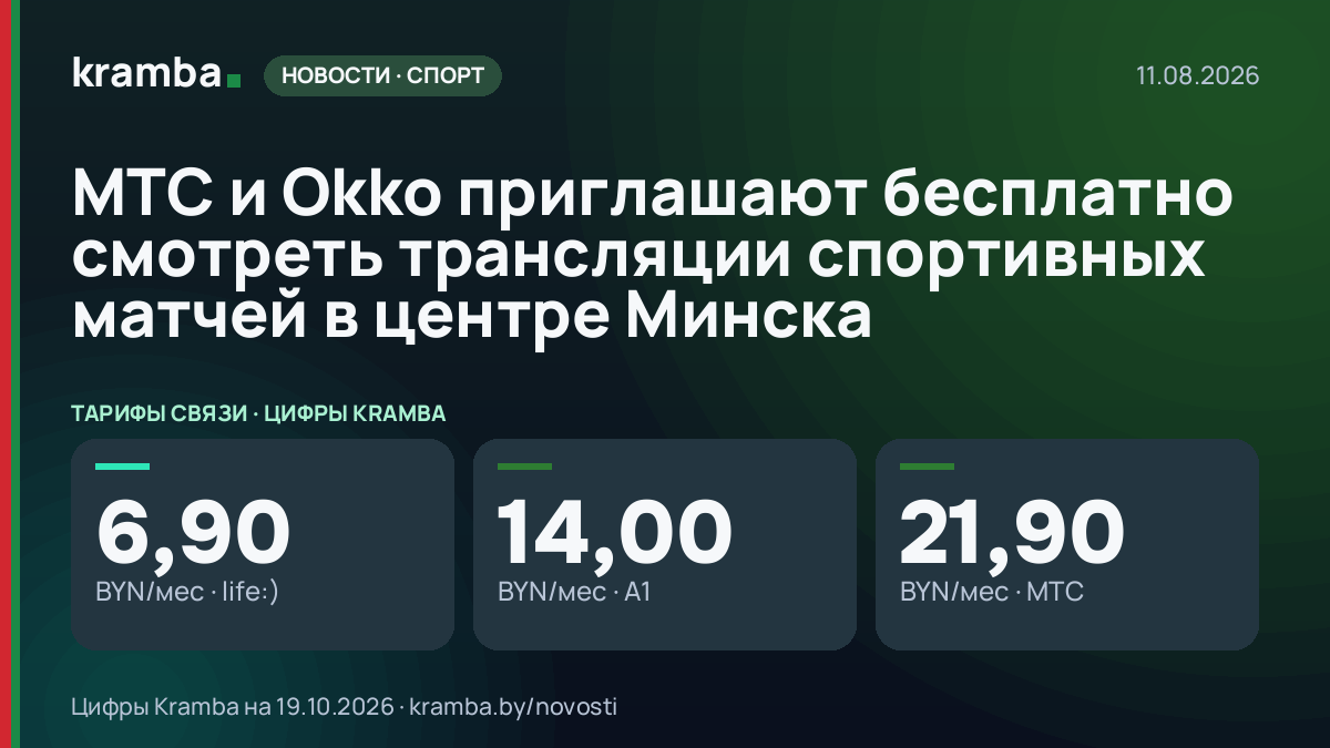Инфографика Kramba: МТС и Okko приглашают бесплатно смотреть трансляции спортивных матчей в центре Минска