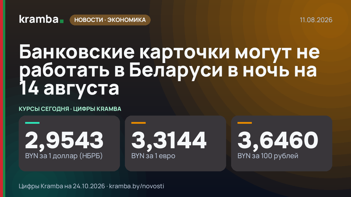 Инфографика Kramba: Банковские карточки могут не работать в Беларуси в ночь на 14 августа