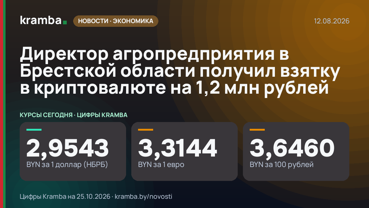 Инфографика Kramba: Директор агропредприятия в Брестской области получил взятку в криптовалюте на 1,2 млн…