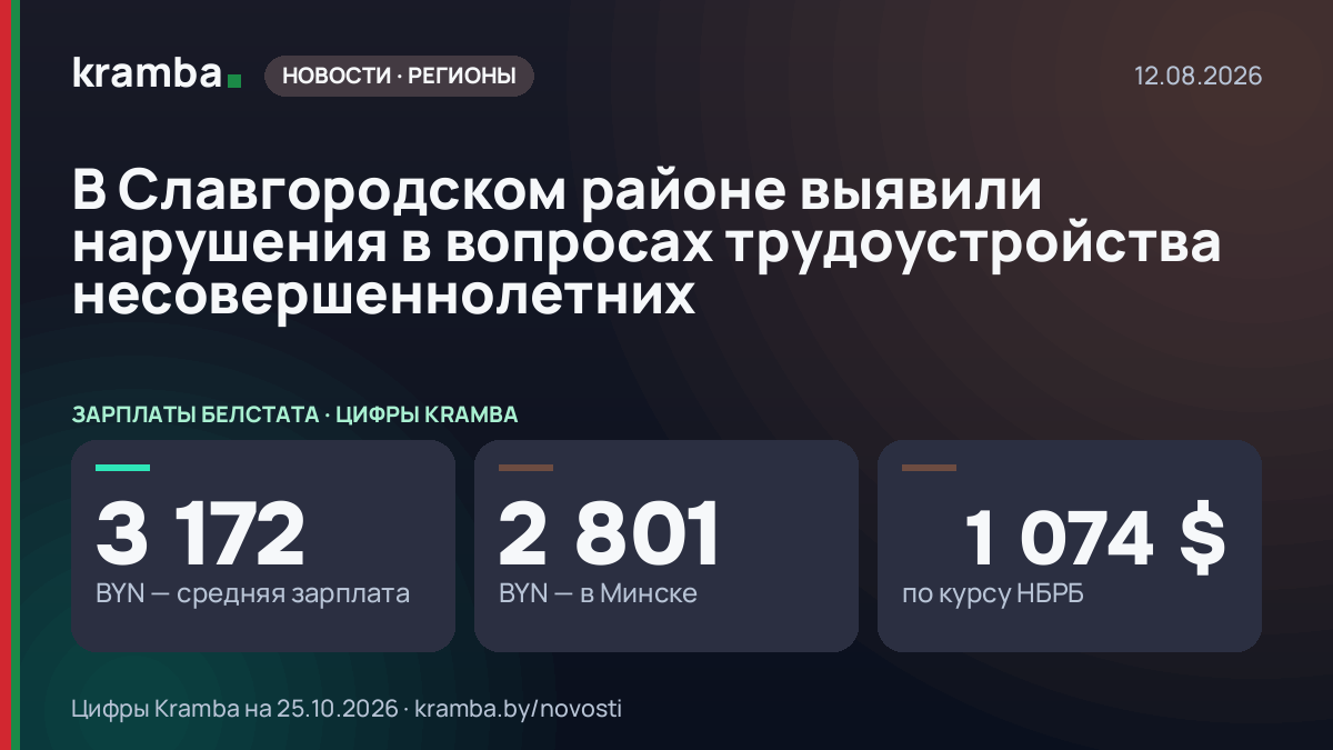 Инфографика Kramba: В Славгородском районе выявили нарушения в вопросах трудоустройства несовершеннолетних