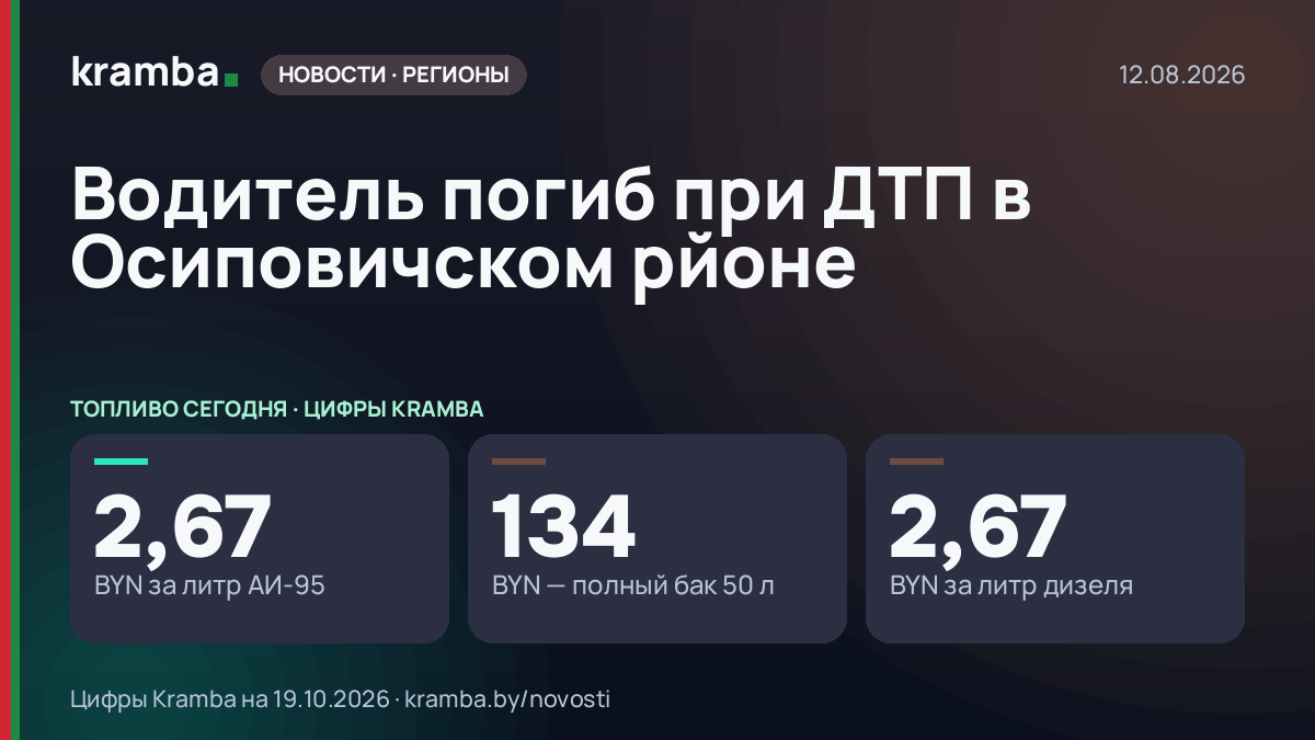 Инфографика Kramba: Водитель погиб при ДТП в Осиповичском рйоне