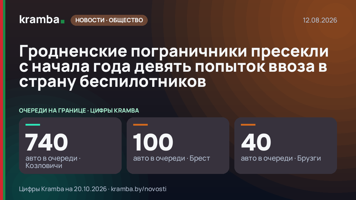 Инфографика Kramba: Гродненские пограничники пресекли с начала года девять попыток ввоза в страну…