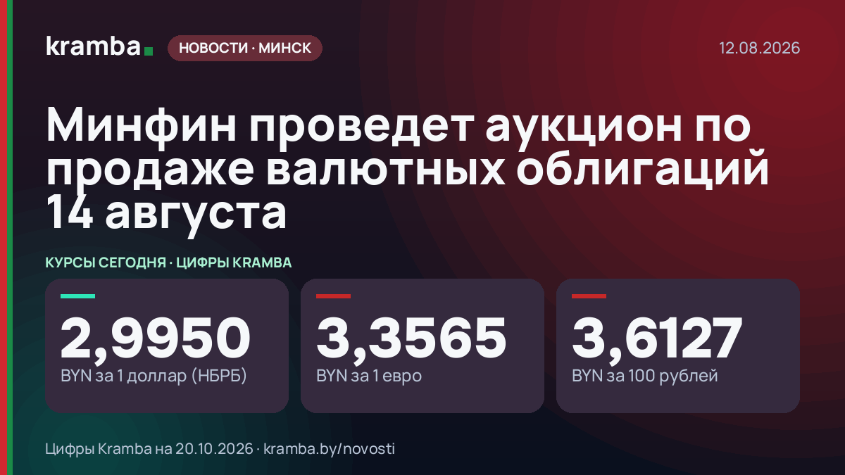 Инфографика Kramba: Минфин проведет аукцион по продаже валютных облигаций 14 августа