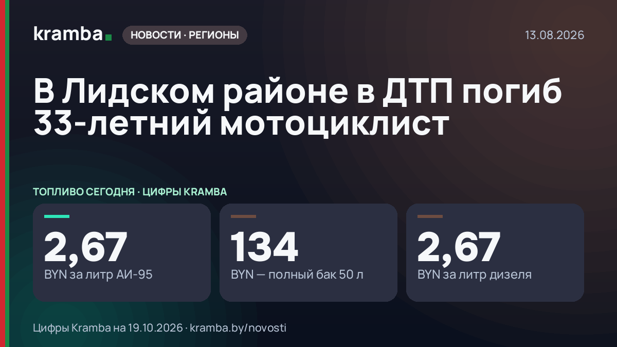 Инфографика Kramba: В Лидском районе в ДТП погиб 33-летний мотоциклист