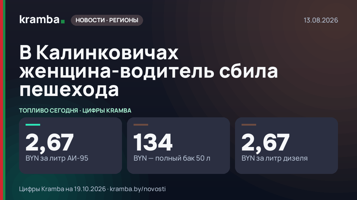 Инфографика Kramba: В Калинковичах женщина-водитель сбила пешехода