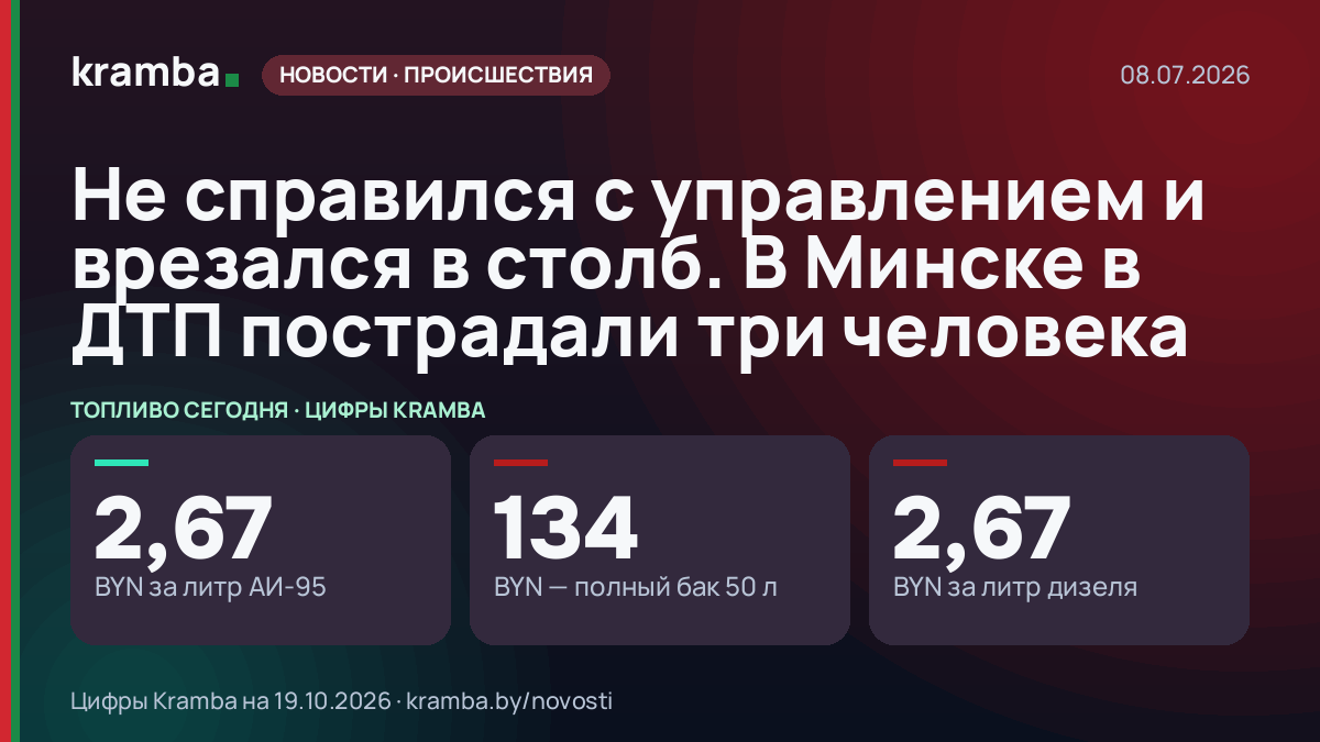 Инфографика Kramba: Не справился с управлением и врезался в столб. В Минске в ДТП пострадали три человека