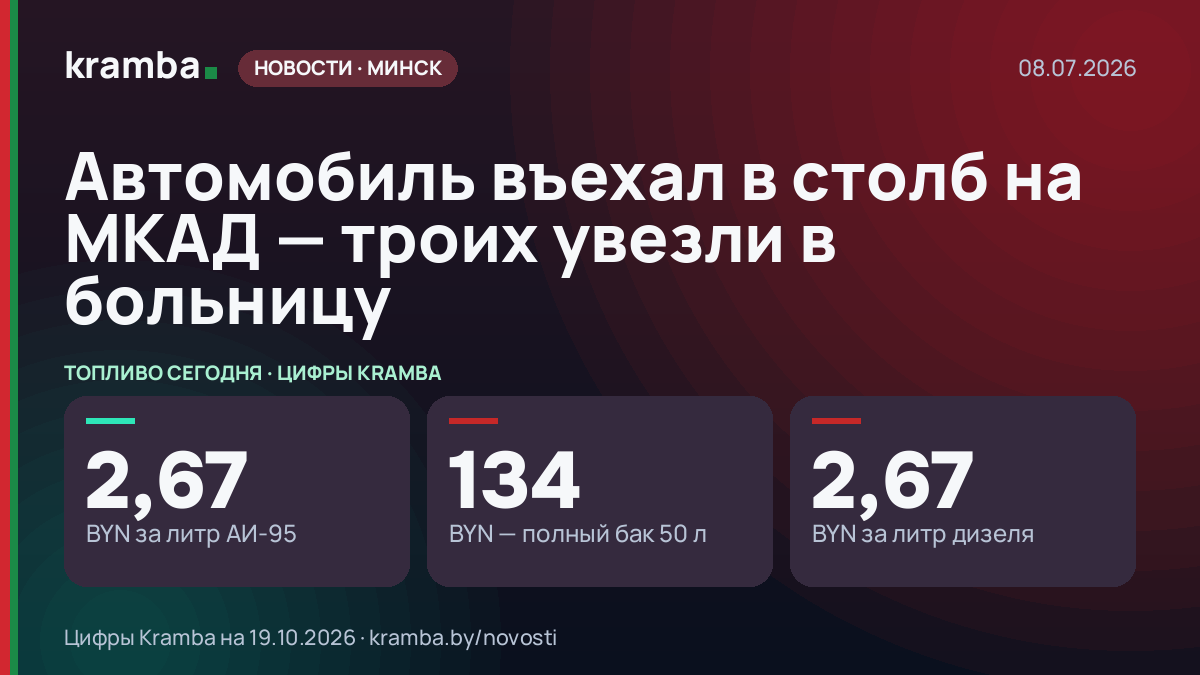 Инфографика Kramba: Автомобиль въехал в столб на МКАД — троих увезли в больницу