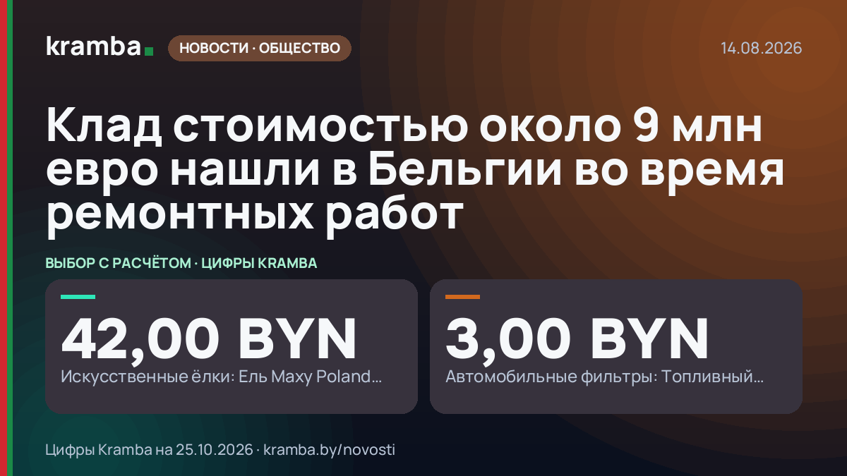 Инфографика Kramba: Клад стоимостью около 9 млн евро нашли в Бельгии во время ремонтных работ