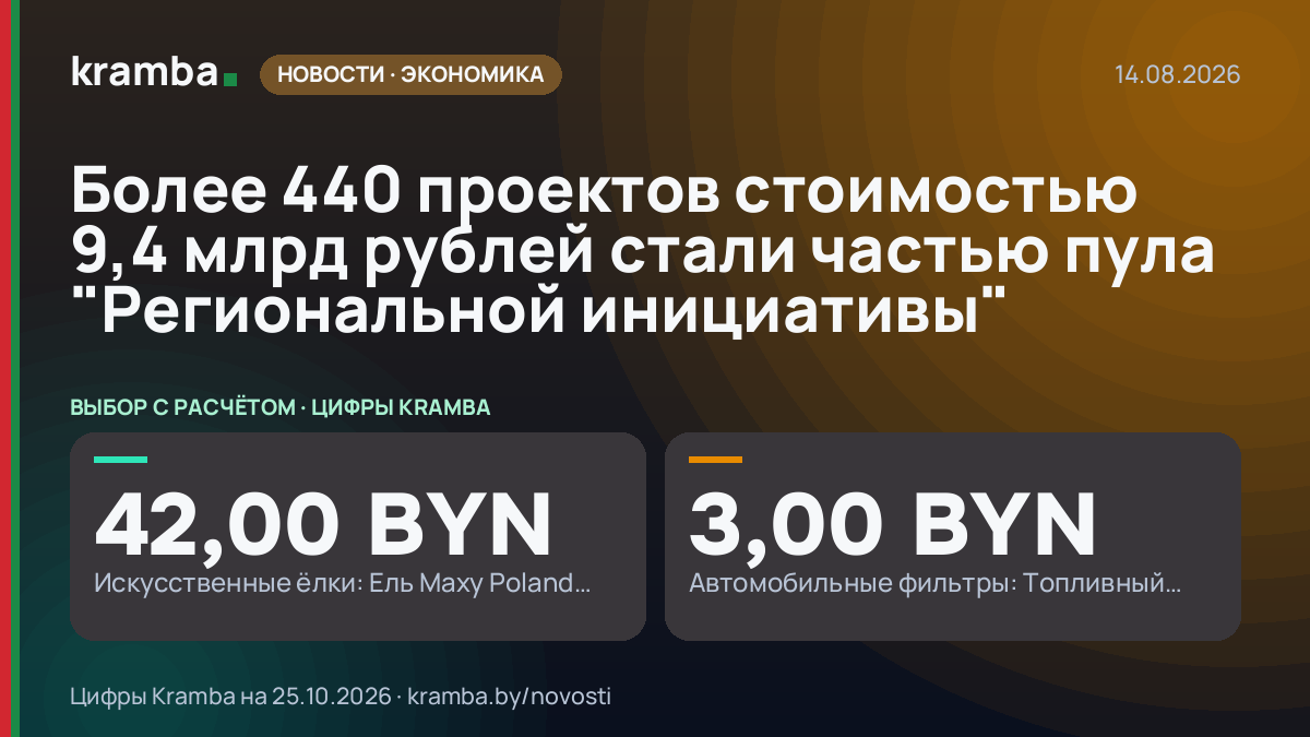 Инфографика Kramba: Более 440 проектов стоимостью 9,4 млрд рублей стали частью пула "Региональной инициативы"