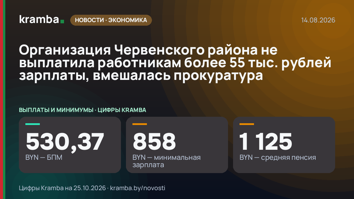 Инфографика Kramba: Организация Червенского района не выплатила работникам более 55 тыс. рублей зарплаты…