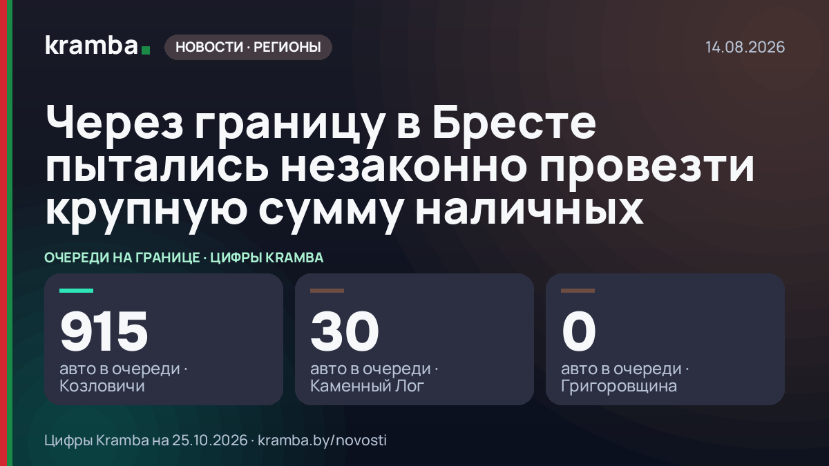 Инфографика Kramba: Через границу в Бресте пытались незаконно провезти крупную сумму наличных