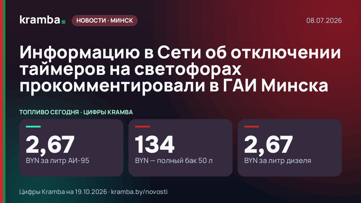 Инфографика Kramba: Информацию в Сети об отключении таймеров на светофорах прокомментировали в ГАИ Минска