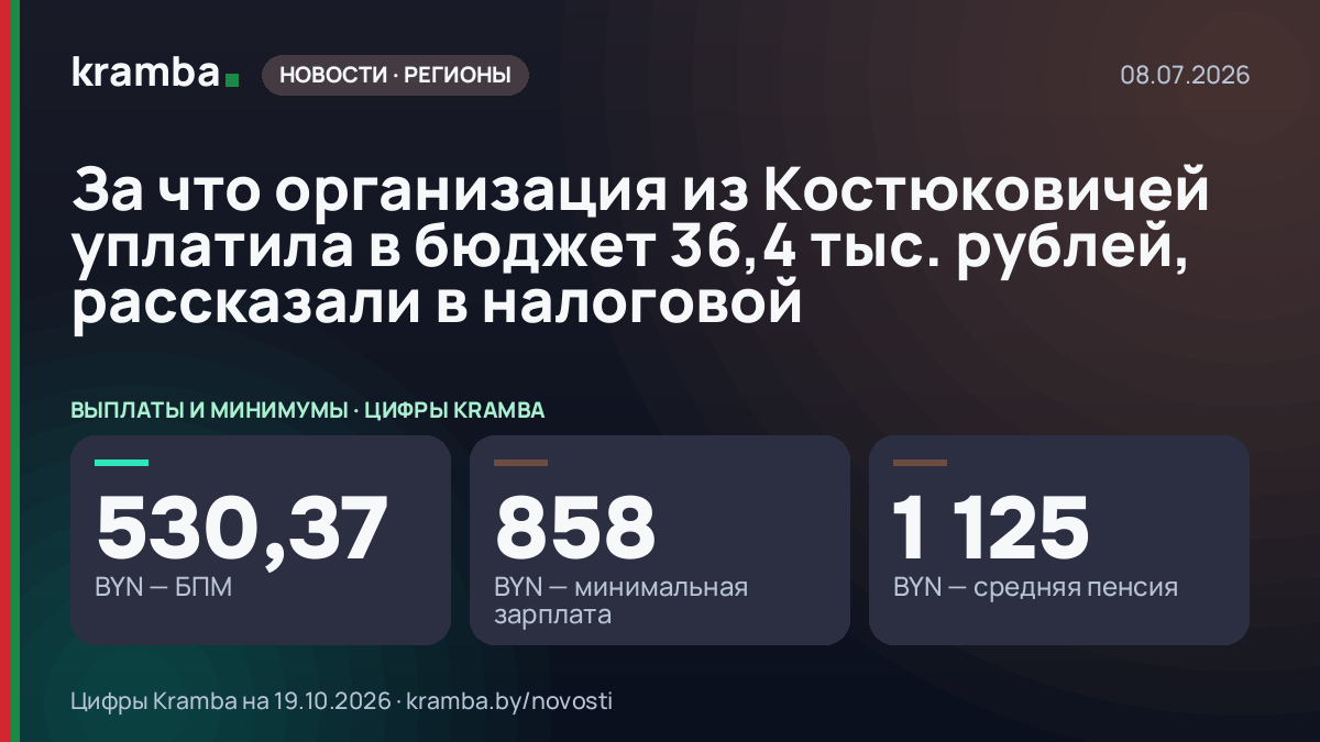 Инфографика Kramba: За что организация из Костюковичей уплатила в бюджет 36,4 тыс. рублей, рассказали в…