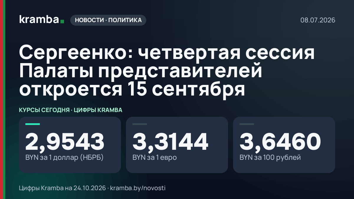 Инфографика Kramba: Сергеенко: четвертая сессия Палаты представителей откроется 15 сентября