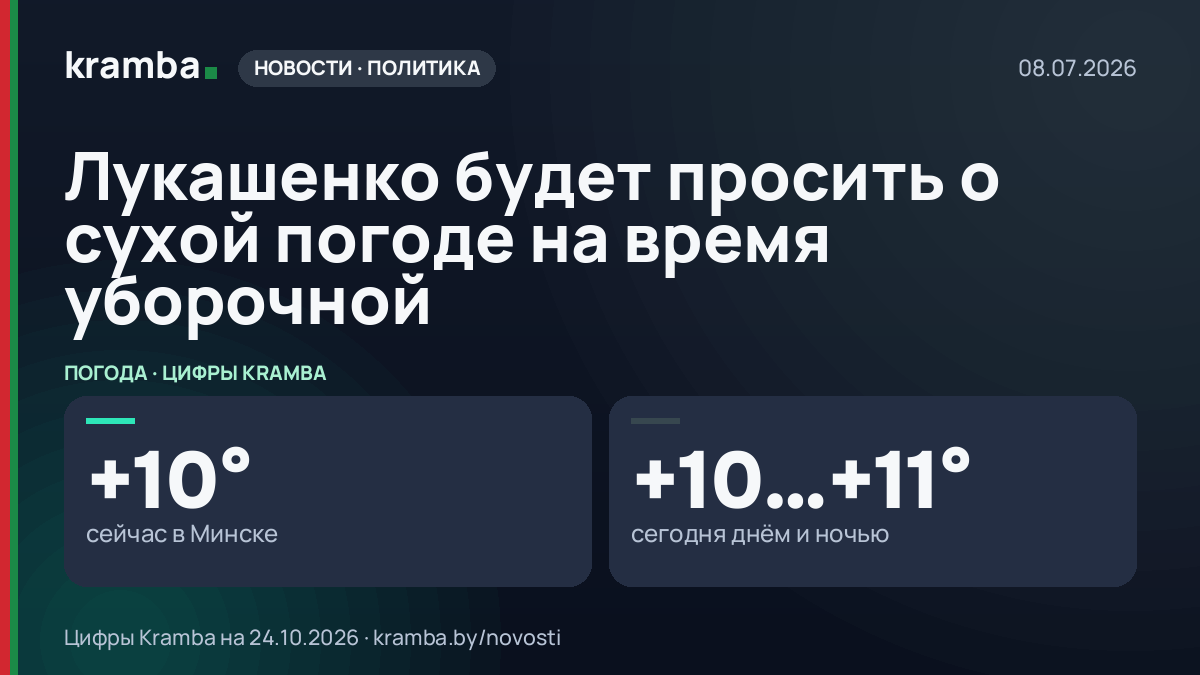 Инфографика Kramba: Лукашенко будет просить о сухой погоде на время уборочной