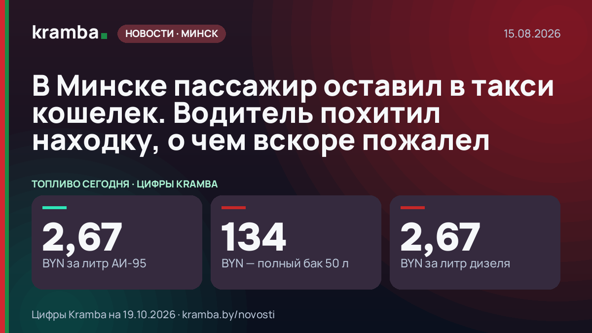Инфографика Kramba: В Минске пассажир оставил в такси кошелек. Водитель похитил находку, о чем вскоре пожалел