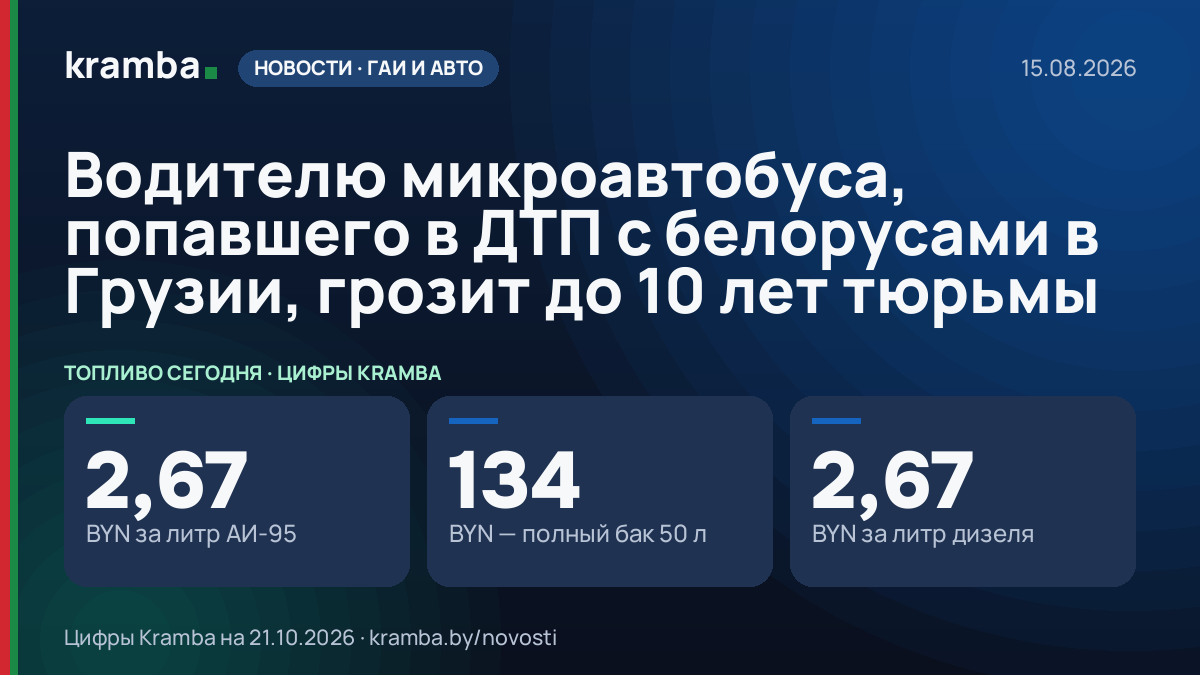 Инфографика Kramba: Водителю микроавтобуса, попавшего в ДТП с белорусами в Грузии, грозит до 10 лет тюрьмы