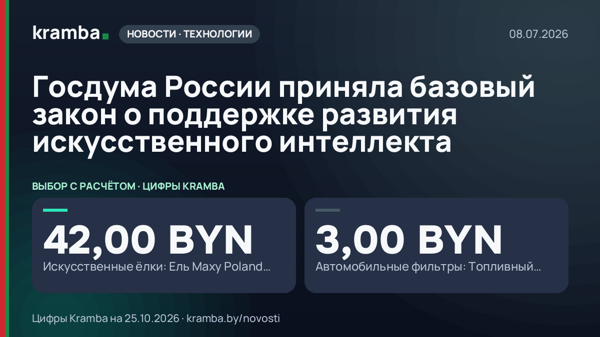 Инфографика Kramba: Госдума России приняла базовый закон о поддержке развития искусственного интеллекта