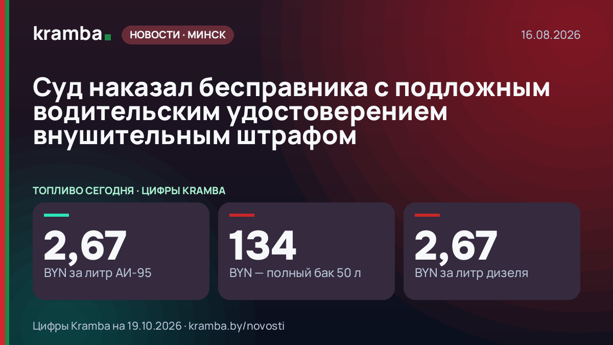 Инфографика Kramba: Суд наказал бесправника с подложным водительским удостоверением внушительным штрафом