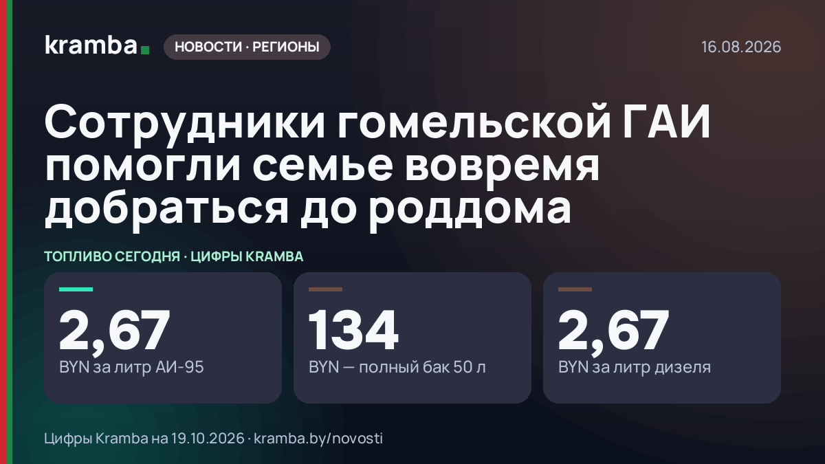 Инфографика Kramba: Сотрудники гомельской ГАИ помогли семье вовремя добраться до роддома